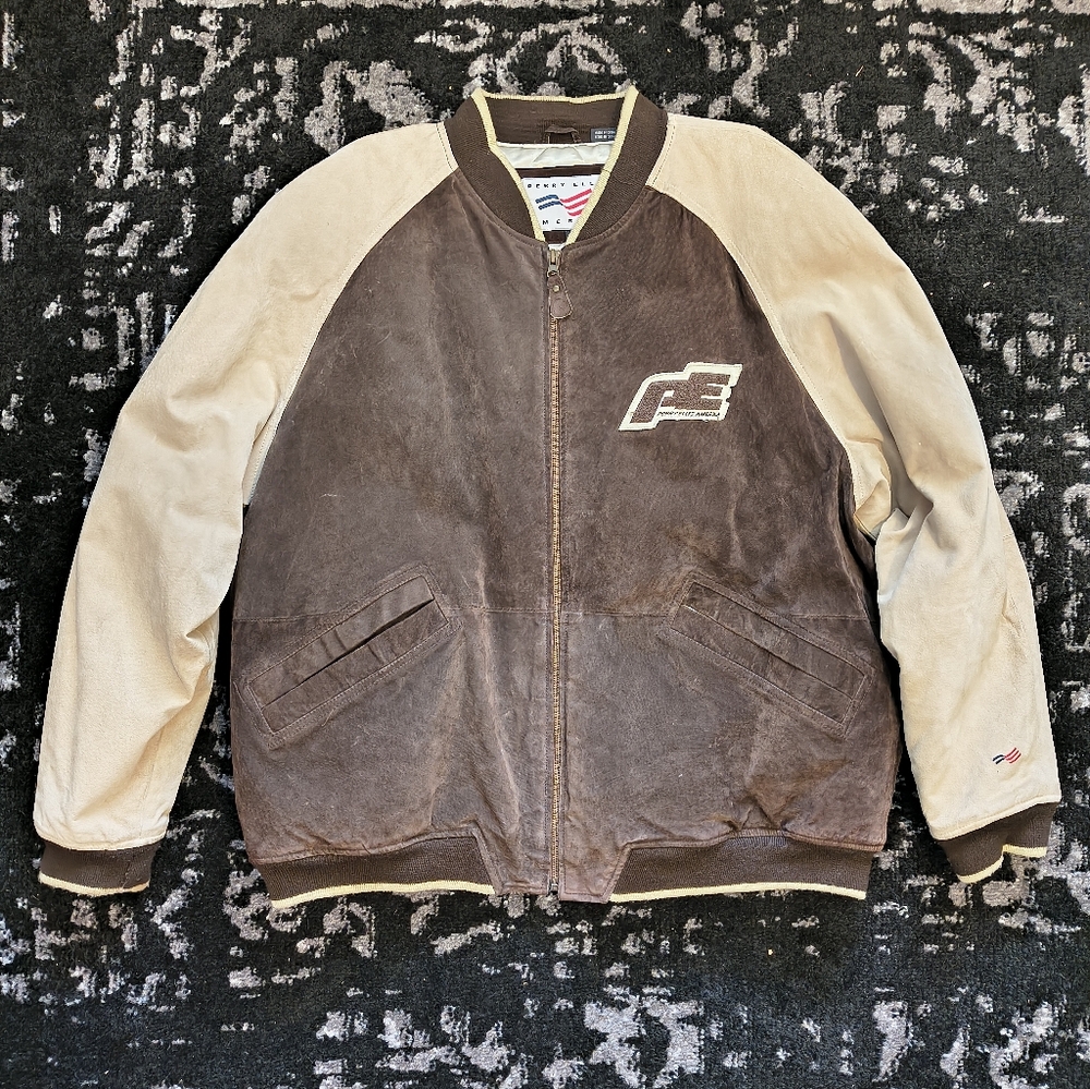 Men's Perry Ellis Portfolio black lambskin leather bomber jacket